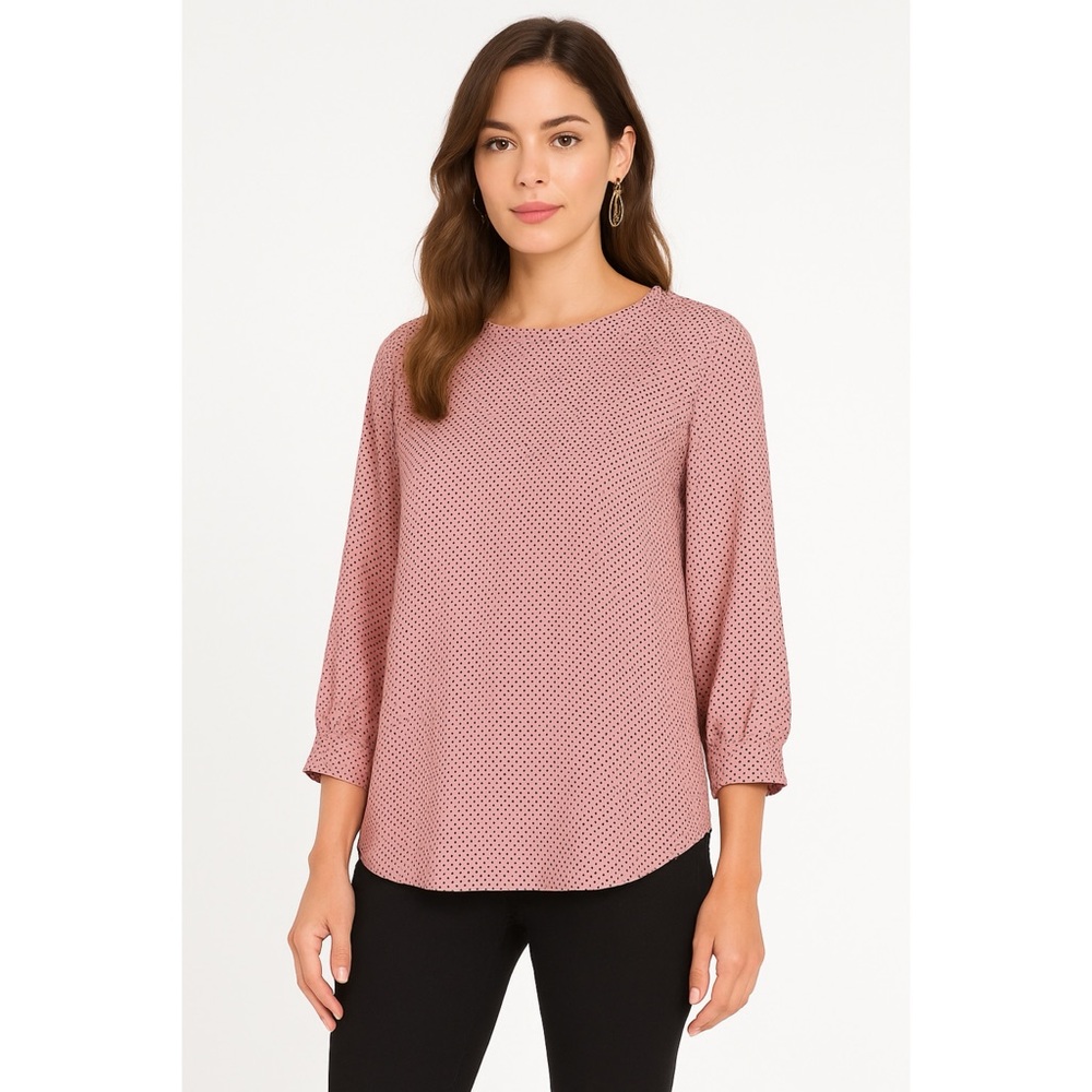 Adrianna Papell Top Long Sleeve Pink With Black Polka Dots Pullover Bust 48”
